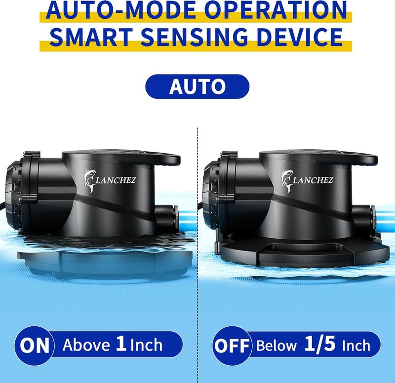 LANCHEZ 1/2HP Automatic Swimming Pool Cover Pump, 2250GPH Submersible Water Sump Pump with Check Valve & 3 Adapters, 25ft Power Cord, Removal for Swimming Pool, Hot Tubs, Rooftops, Water Beds and more - Image 3